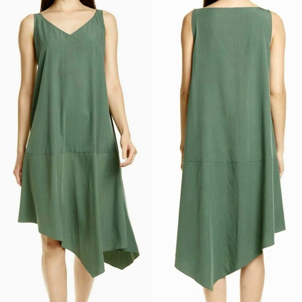 Eileen Fisher Olive Green Asymmetrical Sleeveless Dress